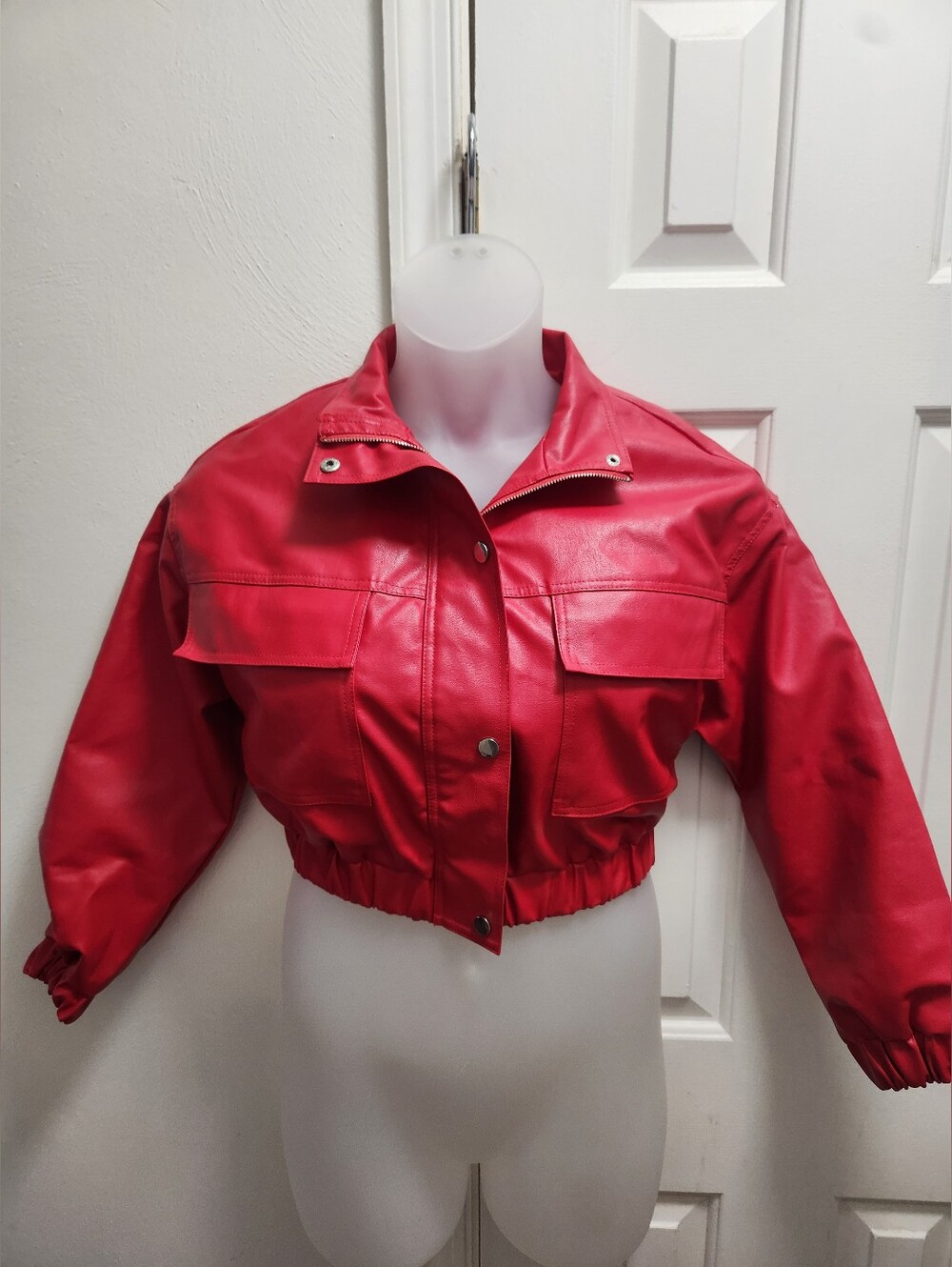 Shein Red Cropped Faux Leather Jacket - Women's Size Small Petite